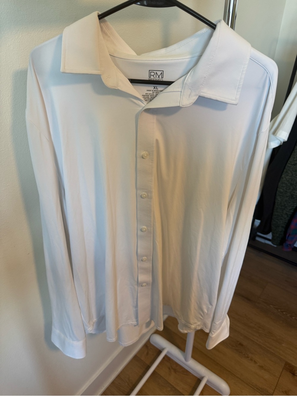 Refined Matter men white long-sleeve polo casual button-down shirt XL